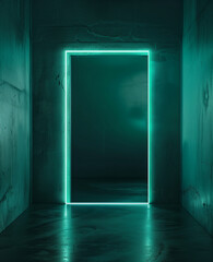 Obraz premium Neon-framed door. Minimal Creative Interior and Advertisement Concept.