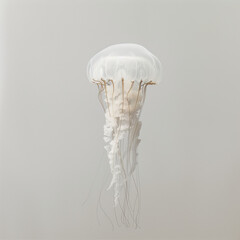 White jellyfish on a white surface. Photograph with a completely white background, showcasing white elements. Minimal creative nature concept.	
