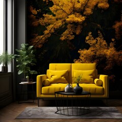 living room with a sofa flowers background luxury wood decor carpet lamp hotel indoor 
