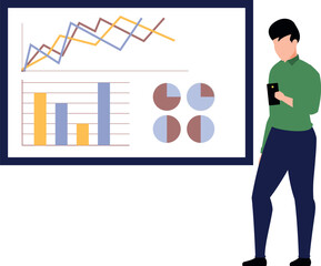 The boy is looking at the chart graph.