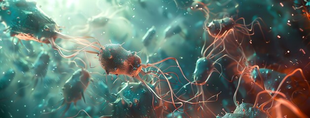 A close-up of a single sepsis bacterium mutating and evolving into a more dangerous form, illustration,