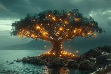 Glowing Leaves: The Enchanting Journey of a Walking Tree in the Whimsical World