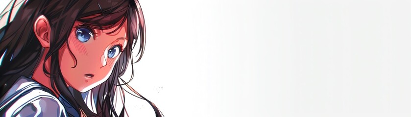 Engage your audience with a vibrant manga comicstyle banner showcasing a determined student girl against a neutral white background