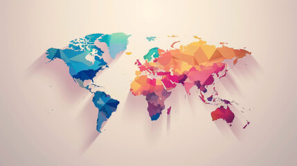A vibrant, colorful illustration of a world map in geometric style, ideal for educational and decorative uses.