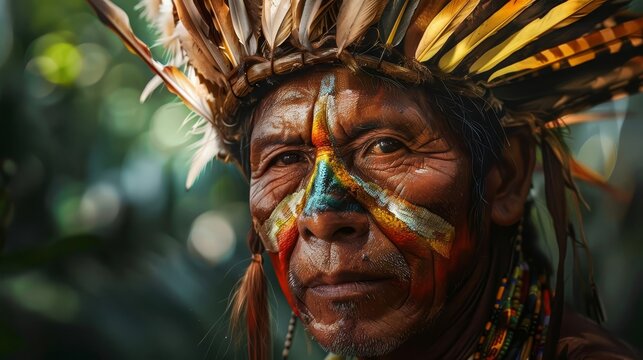 portraits of indigenous amazonian tribe members in traditional clothing digital painting