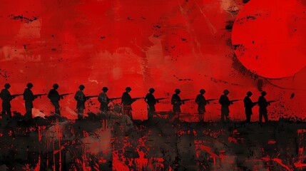 powerful war art poster design dramatic red and black background propaganda style vintage military conflict concept