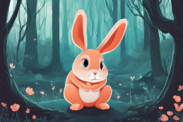 Illustration a sad rabbit in an enchanted forest