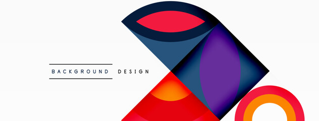 An artistic pattern of circles and triangles in electric blue hues, with rectangles creating symmetry. The design is bold and modern, set on a white background