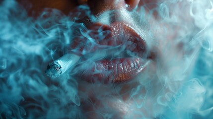 a person's lips blowing out a puff of air, dispersing a cloud of smoke and embracing the freedom from tobacco addiction on World No-Tobacco Day 