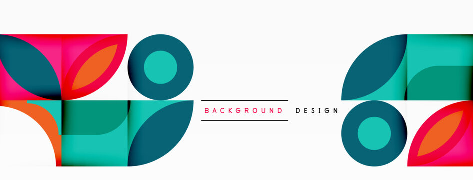 A vibrant geometric pattern featuring circles, squares, and triangles in shades of electric blue and azure on a white background. Perfect for a modern brand logo or art piece