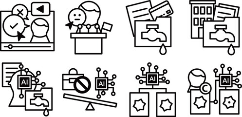 Generation AI concerns icons set.