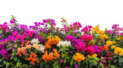 vibrant bush of colorful flowers isolated on white background