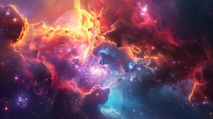 vibrant outer space scene exploding nebula twinkling galaxies in background colorful cosmic landscape digital illustration