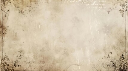 vintage distressed light beige paper texture with antique borders and blank center abstract...