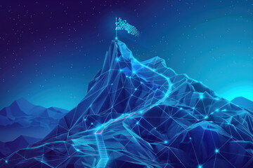 blue line of mountain with a path to the top, success achievement concept, successful concept
