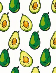 Cute Avocado Design Pattern Digital Paper, Fresh Green Vegetable Image Wallpaper Art, Healthy Vege Avo Slice with Seed, Juicy Spring Summer Wall Print Decoration Use, Food Eat Illustration 