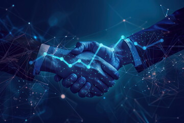 Abstract handshake with up arrow hologram,  businessmen, Stock market, successful concept
