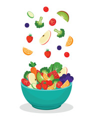 Fresh fruits and vegetables salad in bowl for healthy diet