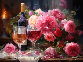 Cropped photo of a red roses and gift box on a table in reastaurant