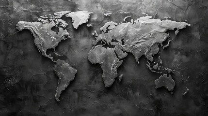 Textured World Map in Grayscale
