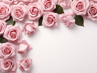 The greeting card has a flat lay with a pink background and pink flowers