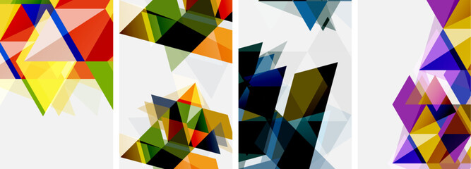 Colorful bright triangles with various colors and transparencies. Vector illustration For Wallpaper, Banner, Background, Card, Book Illustration, landing page