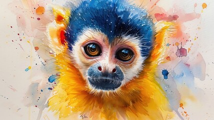 cute monkey watercolor painting