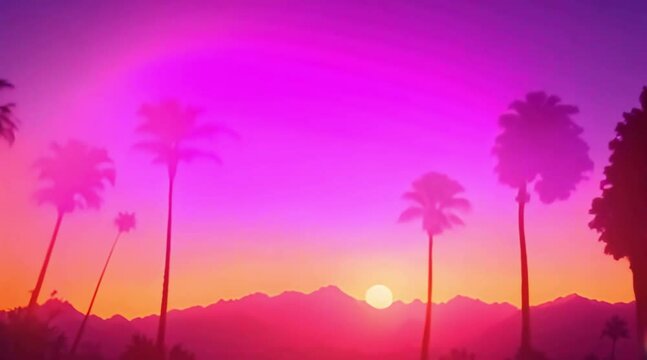 synthwave sunset scenery a supercar driving down the road on an orange sunset waves mountains 