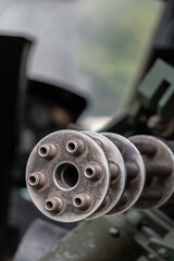 Machine gun in open helicopter door, close up.