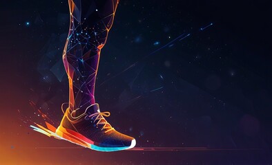 Abstract image of feet in sneakers running low poly in