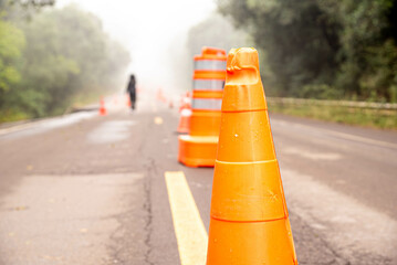 Road closure and signposts.