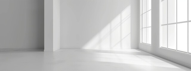 White empty room with white walls and light parquet floors, vector illustration.