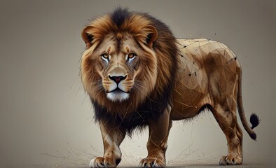 Lion Digital polygon illustratio Isolated line and do