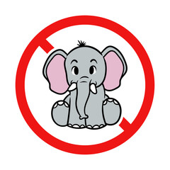 No Elephant Sign on White Background