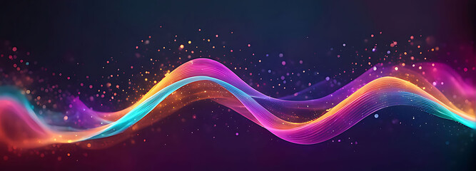 Obraz premium Digital background for tech, AI, data, audio, graphics. Abstract colorful digital particles wave with bokeh and light background, 3d render wave line dot background, line wave light glowing effect