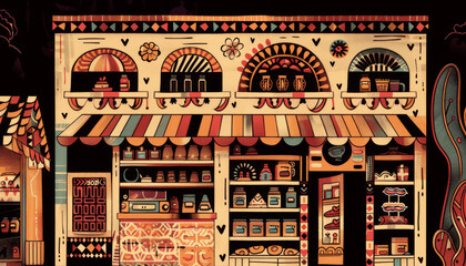 A colorful store front with a sign that says "Open"