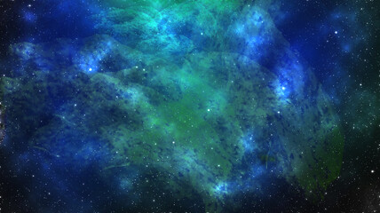 Fototapeta na wymiar green and light blue nebulas space background, 3d illustration