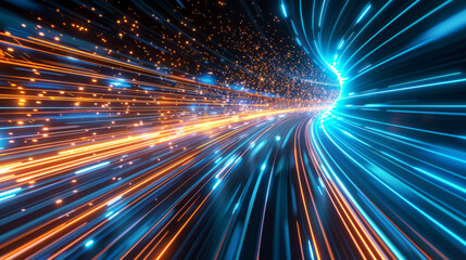 Obraz premium A bright blue and orange light streaking through the sky
