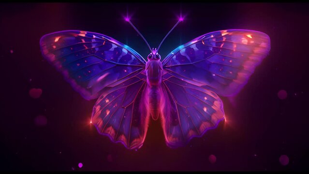 Beautiful cute neon butterfly on a black background