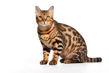 Obraz premium Image of a bengal cat full shape on white background. Mammals. Pet. Animals.
