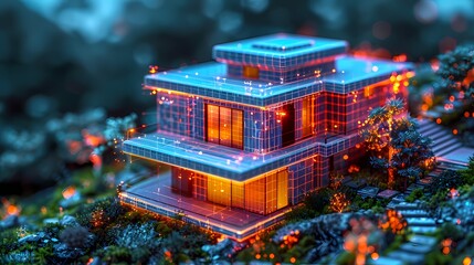 Engineers analyzing thermal imaging data to optimize the energy efficiency of a futuristic eco-friendly building