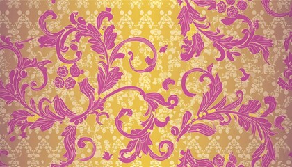 Fototapeta premium Pink and Yellow Rococo Pattern Background.