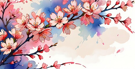 Cherry Blossom Flowers watercolor effect, pop colors, abstract background