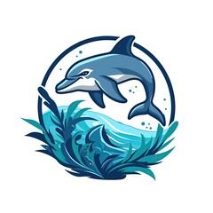 Fototapeta premium Dolphin Swimming Icon Water Cetacean Conservation Nautical Ocean Logo Concept Art Sea Emblem Design Environmental Symbol Artwork