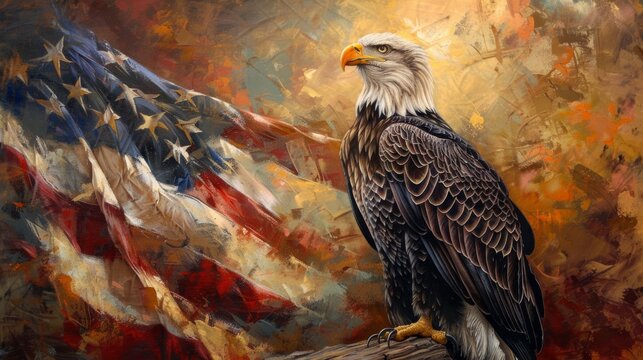 Eagle with American flag backgroung, wallaper