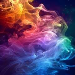 Fototapeta premium A rainbow wave made of colorful smoke, rising and twisting against a dark backdrop with ample space for text in the center