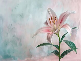 A single pink lily with a watercolor painting style