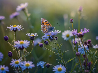 Butterfly on Lavender Flowers field in the garden.