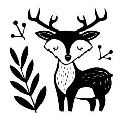 Folk Art Deer with Plant Motifs