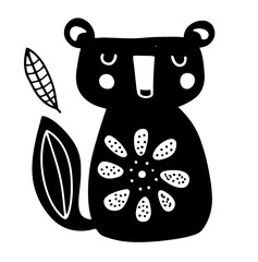Folk Art Bear and Leaf Design